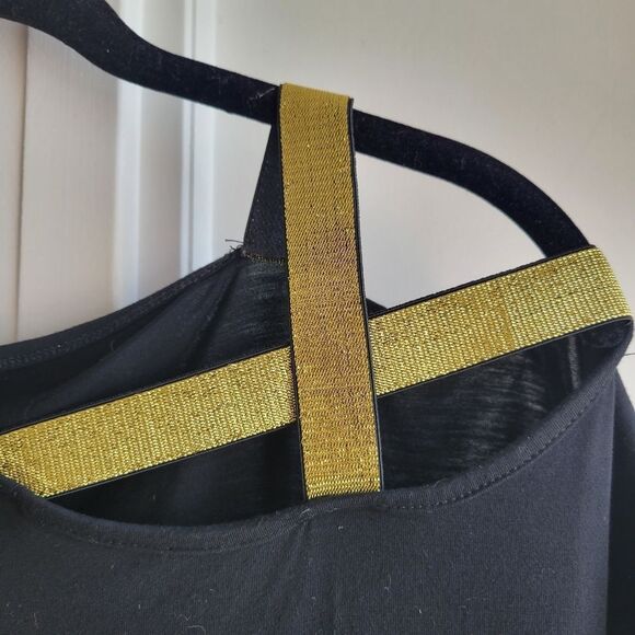 1972 Birthday Birth Year Top Cold Shoulder Sexy Black & Gold, Medium - Picture 4 of 4